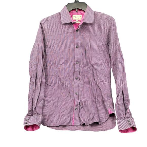 Ted Baker Other - Ted Baker Dress Shirt Men 15 Pink Navy Flip Cuffs Button Up Slim Fit Work Preppy